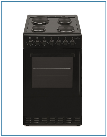 P05E1S1BL PowerPoint 50cm Single Cavity with Solid Hob Black